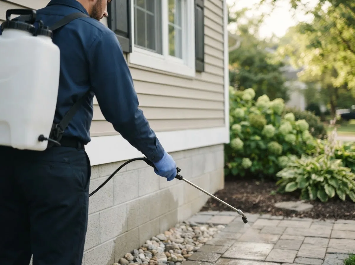 Pest control technician inspecting a home in Renville, MN